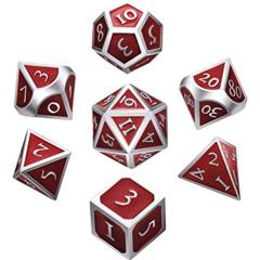 Metal D&D Dice with Red and Silver Numbers